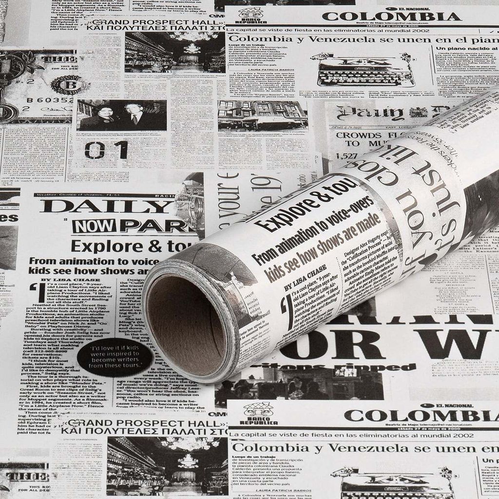 Geschenkpapier News, Schwarz, Weiß, 0,70 x 10 m - Geburtstagspapier