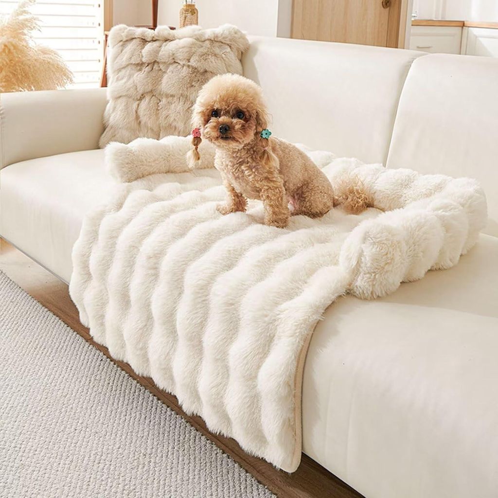 Hundebett, Katzenbett, Hundedecke Sofa mit Rand, Waschbar Haustierbett, rutschfest, Katzensofa Katzennest fš¹r Katze Kleine Hunde, 75x75cm, Beige