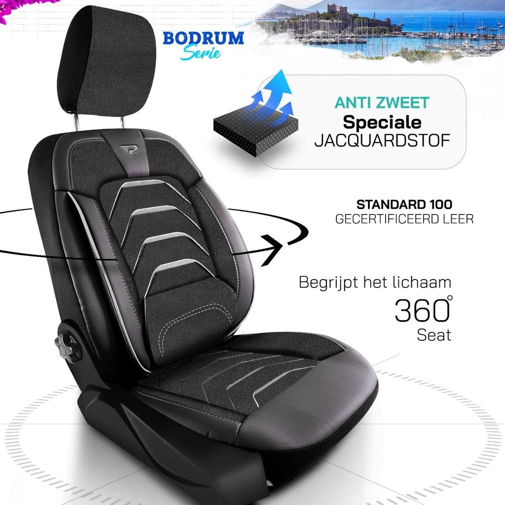 Sitzbezüge Citroen E-Jumper 2021 – heute – Bodrum Schwarz Grau – perfekte Passform (Sitz/Sitz).Konfiguration:1+1