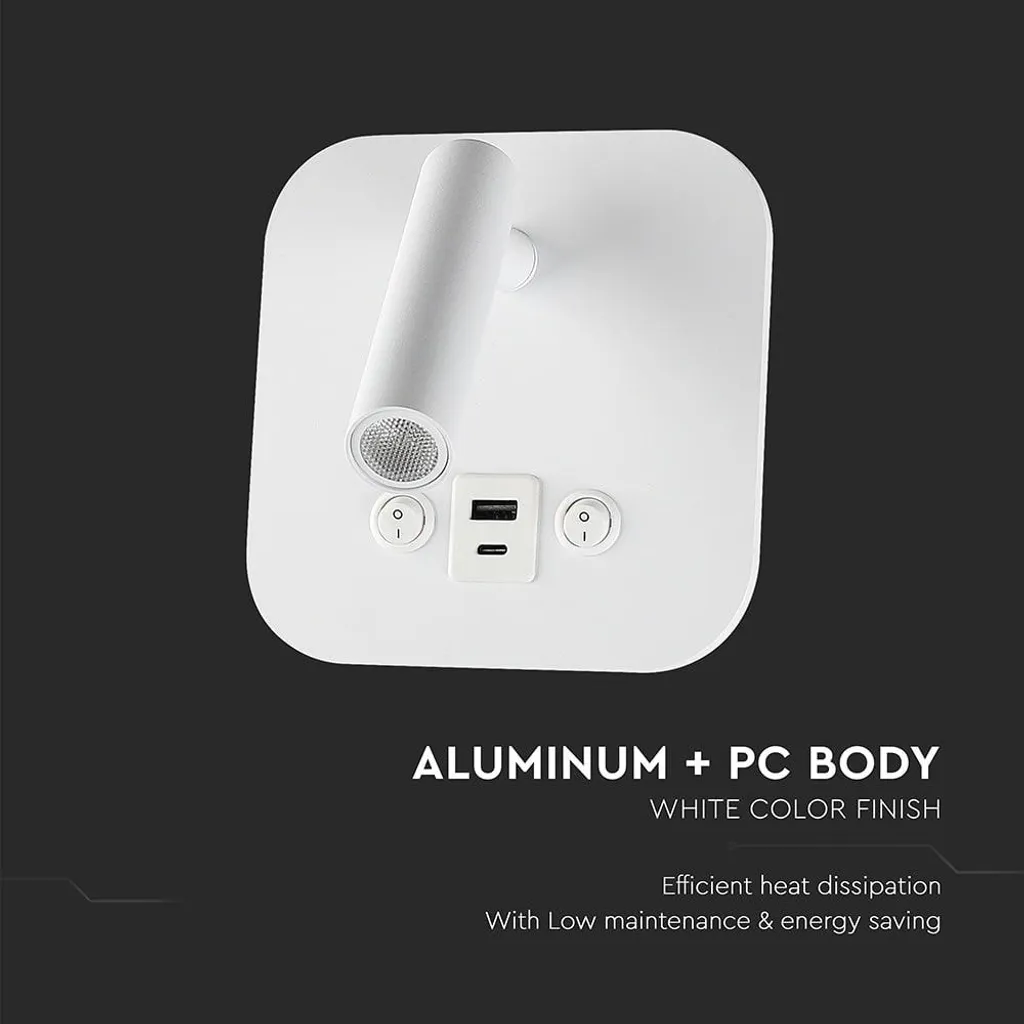 Applique LED 8W blanche orientable avec chargeur rapide USB et PD - 9