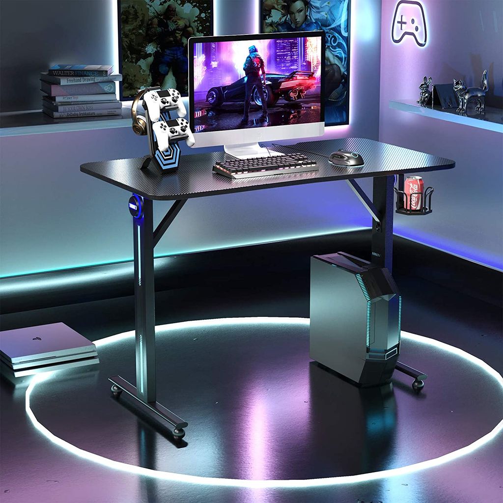 LED Licht Computertisch PC-Tisch Gamingtisch Schreibtisch Spieltisch Schwarz 