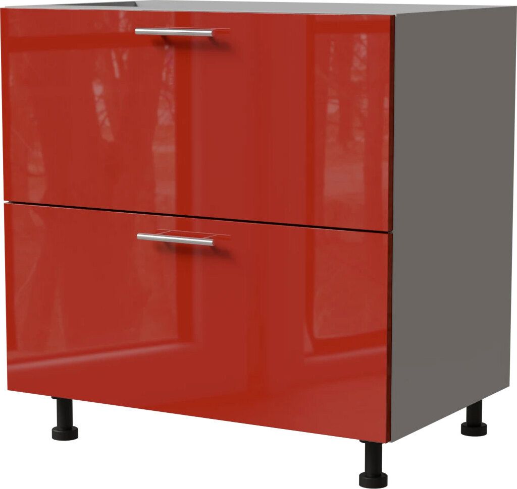 Schubladenunterschrank BRERRA 80x82cm lackiert Ausführung wählbar BR-D2 - 80,RAL 3002 karminrot Hochglanz,grau,REJS Comfort Box (Vollauszug)