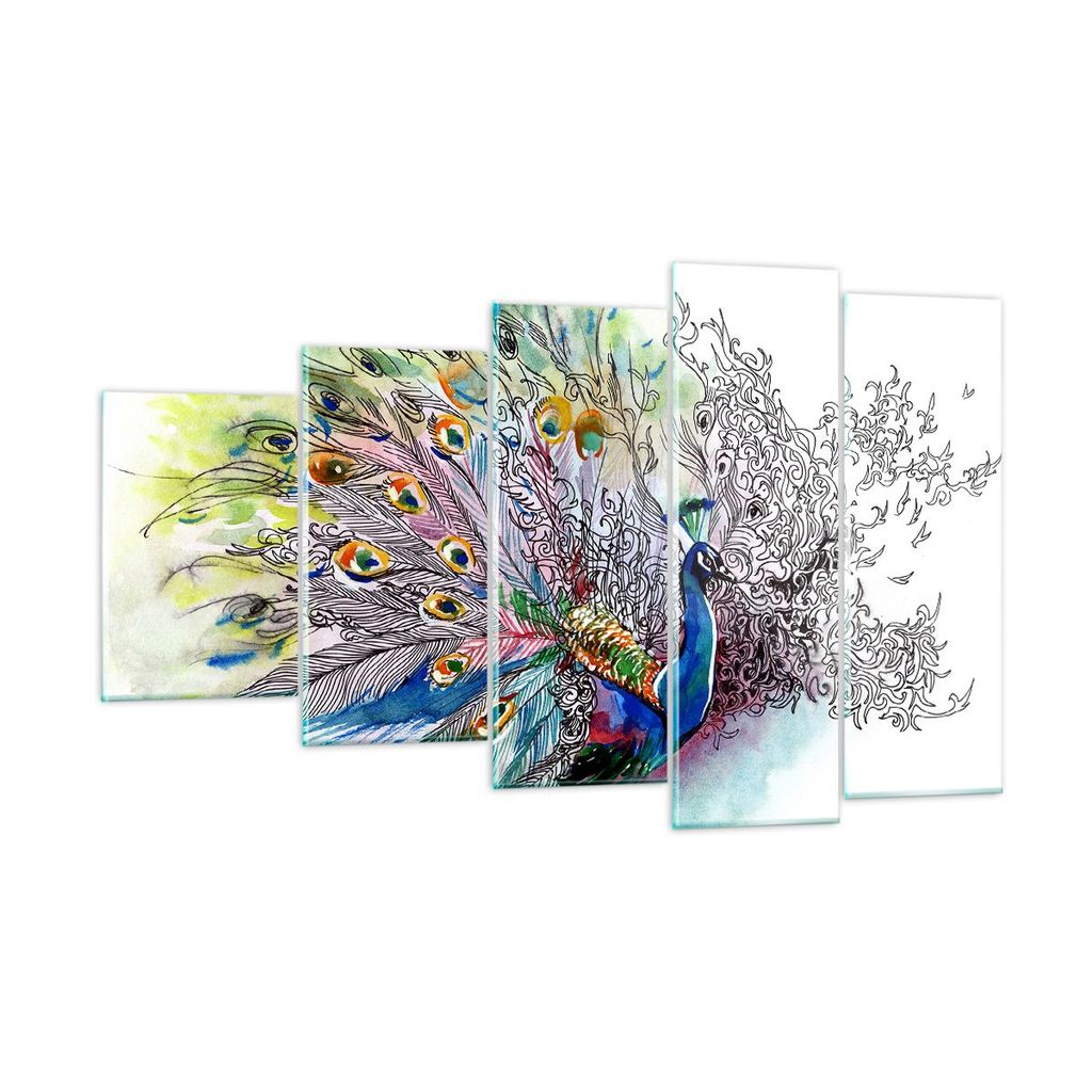 Bilder auf glas - Pfau Feder Farbe - 100x60cm - Glasbilder - Wandbilder - Kunstdruck - zum Aufhängen bereit - Wanddekoration aus Glas - Glas Bilde...