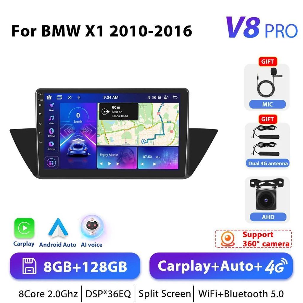 Android Autoradio - 2 DIN Multimediasystem - 25,4 cm IPS-Touchscreen - Android 10 - 6 GB RAM 128 GB ROM - 4G LTE - AHD Kameraeingang - RDS - 8-128G...