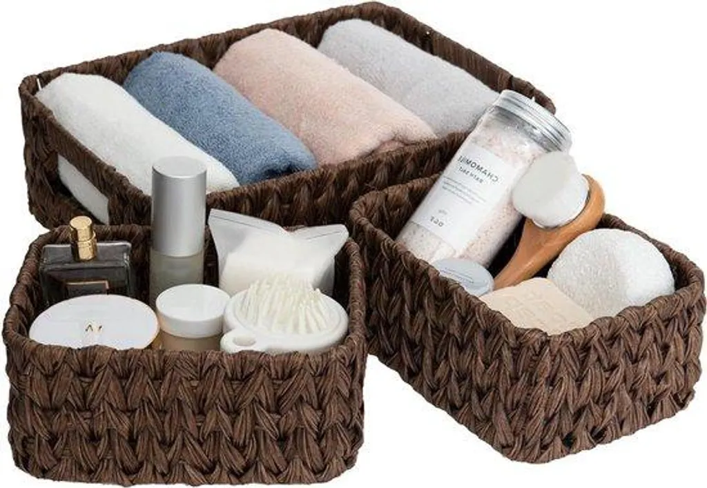 Grand tiroir en roseau brun hydrofuge - Panier de rangement 45x30cm