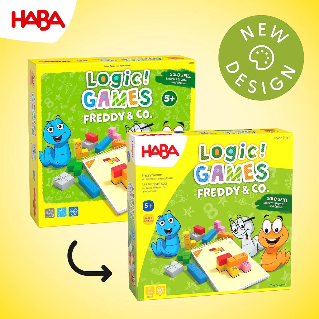 HABA Logic! Games – Freddy & Co. – Knobelspiel für Kinder ab 5 Jahren mit 60 Aufgaben – Rätselspaß aus Holz für kreatives Denken, Solo-Sp...