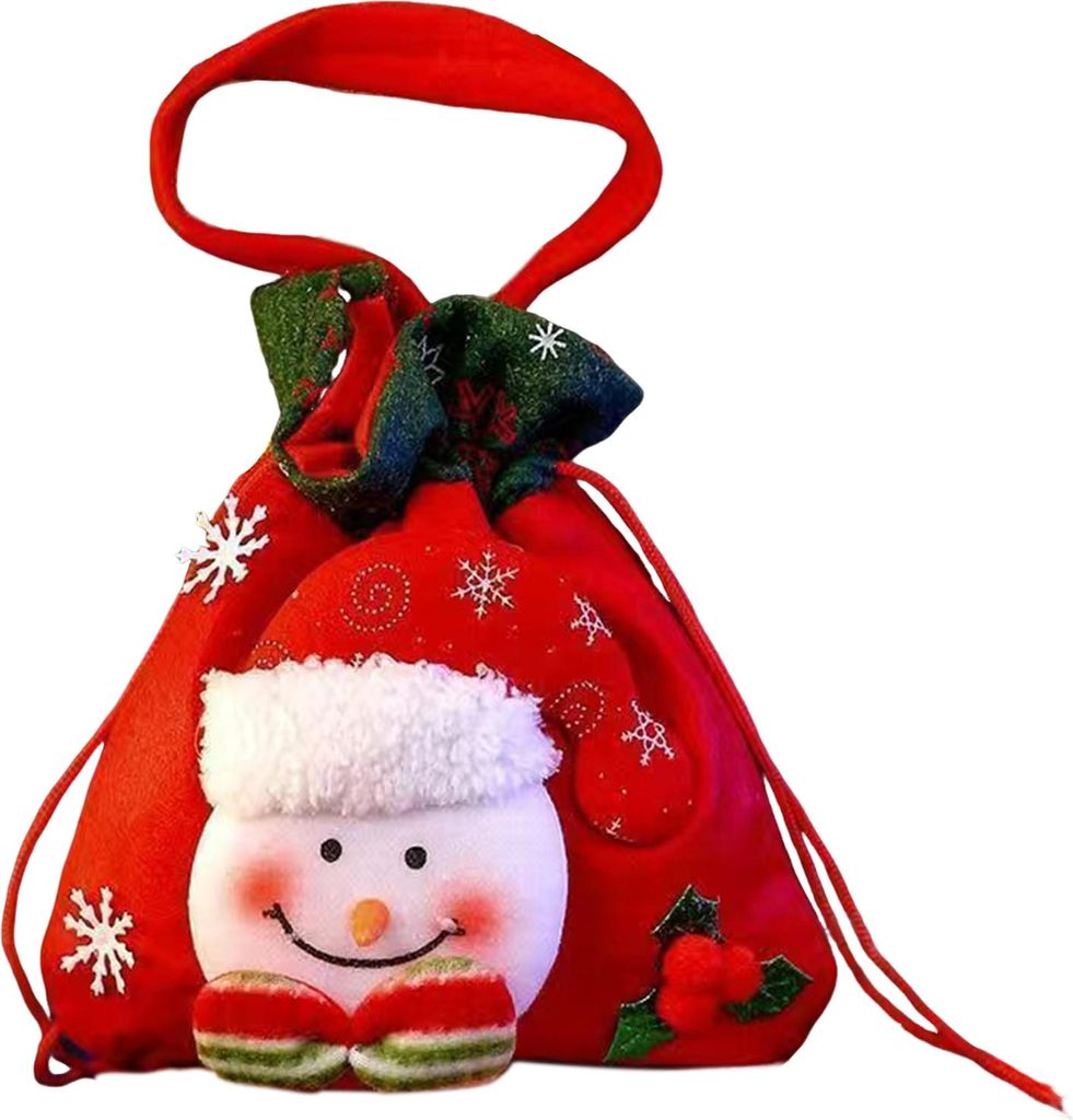 Weihnachtsgeschenktüten mit 3D-Schneemann-, Weihnachtsmann- und Elchmotiven, wiederverwendbare Jutesäcke mit Griff für Weihnachtsfeiern, Gastges...