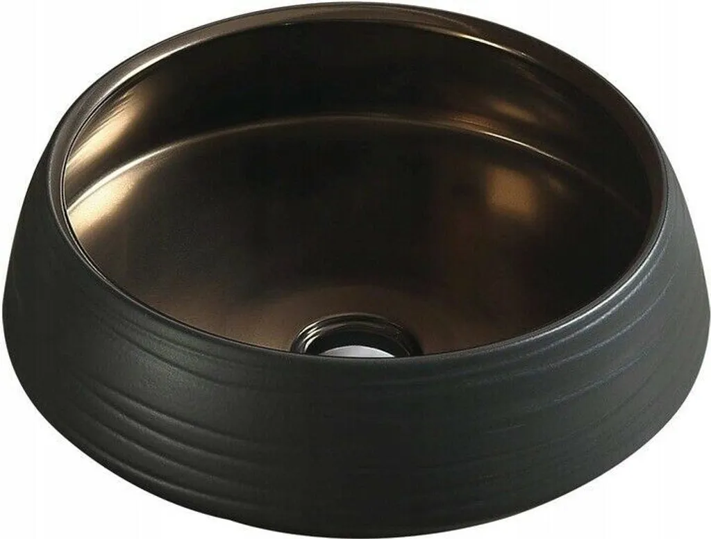 Lavandino da Appoggio Circolare Nero Oro 43,5 cm | Arredo Bagno