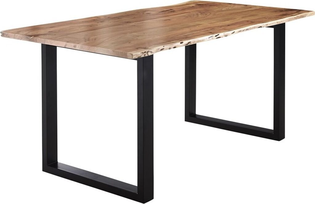 Esstisch Baumkante massiv Akazie natur 200 x 100 schwarz U-Gestell LUBIN