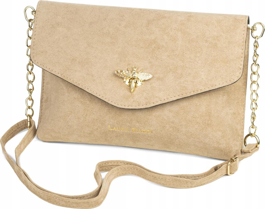 Laura Biaggi Beige Wildleder-Clutch Mit Kette