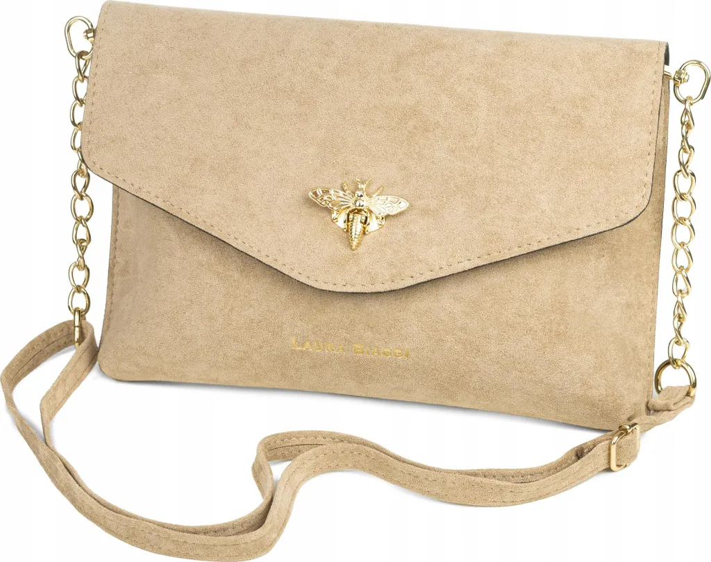 Pochette de cérémonie beige en daim pour mariage et soirées habillées