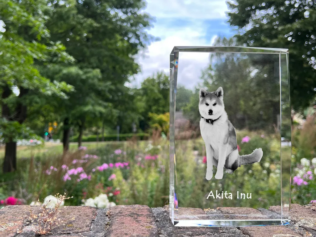 Cristallo Ottico Akita Inu Art-Dog - Cornice Vetro Alta Precisione - 2