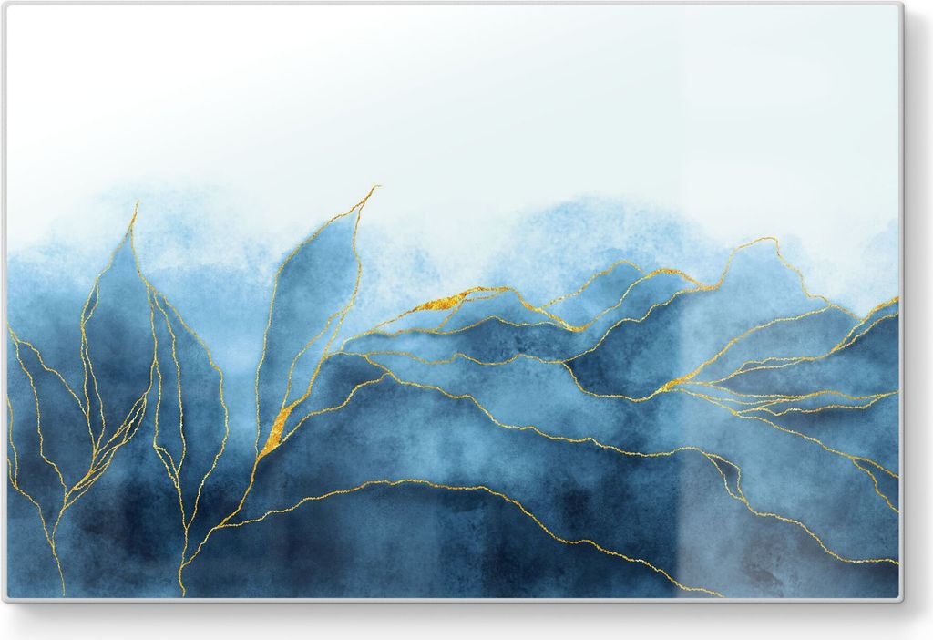 DEQORI Schneidebrett Glas 30x20 cm 'Blauer Wasserfarbverlauf' Schneideplatte groß