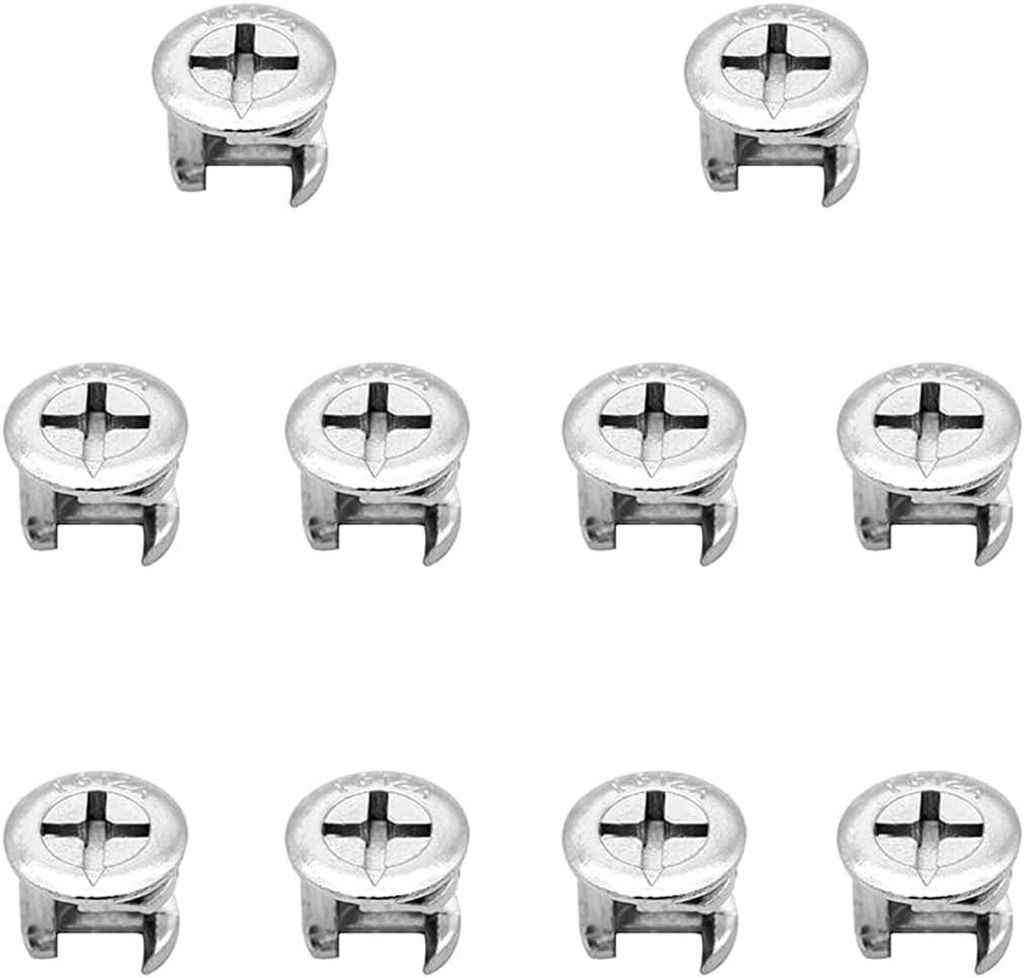 10 Stück silberfarbene, durchmesserstarke Metallkopf-Verbindungsnocken für Schrankmöbel, Nockenverbinder, gängige Verbindungsmuttern, Nockensch...