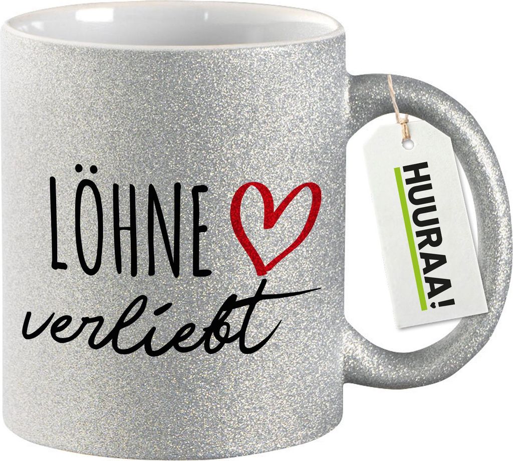 Huuraa Glitzertasse Löhne verliebt 330ml Silber Keramik Kaffeebecher Geschenkidee