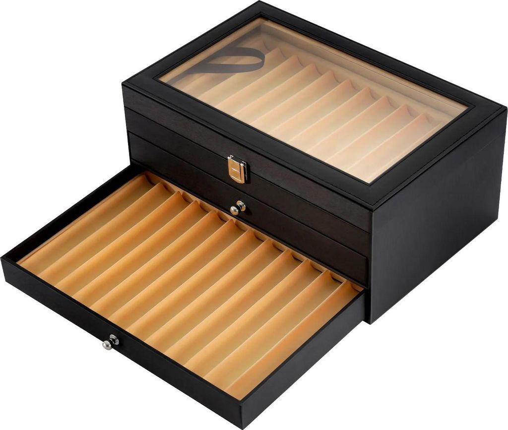 Stifte-Displaybox - Schreibtisch-Organizer mit Schubladen - 3 Ebenen - Schubladen 28×17 cm Innenmaß - Fächer 2,2×1,5–2 cm - Größe 30,5×20...