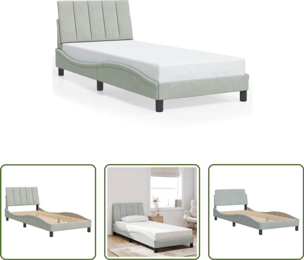 The Living Store Bettgestell mit Kopfteil Hellgrau 90x190 cm Samt