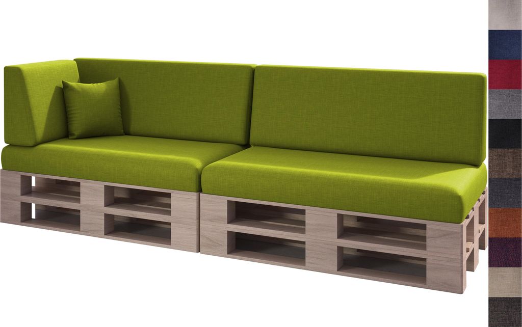 sunnypillow 6er Set Palettenkissen mit abnehmbarem Bezug Sitzkissen + Rückenkissen Palettenauflage Palettenpolster Indoor / Outdoor | Grün |