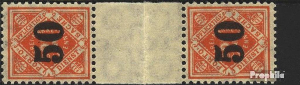 Briefmarken Württemberg 1923 Mi D188ZS Zwischenstegpaar postfrisch Ziffern in Raute