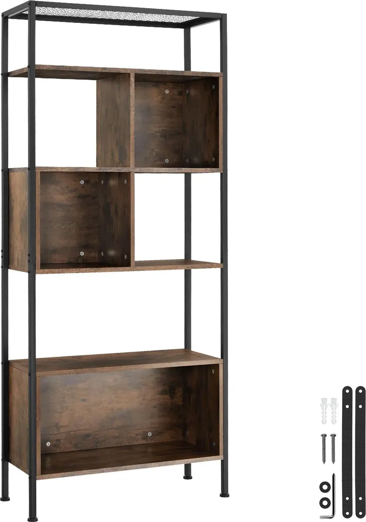 Grande étagère Hastings bois foncé pour salon et bureau style rustique