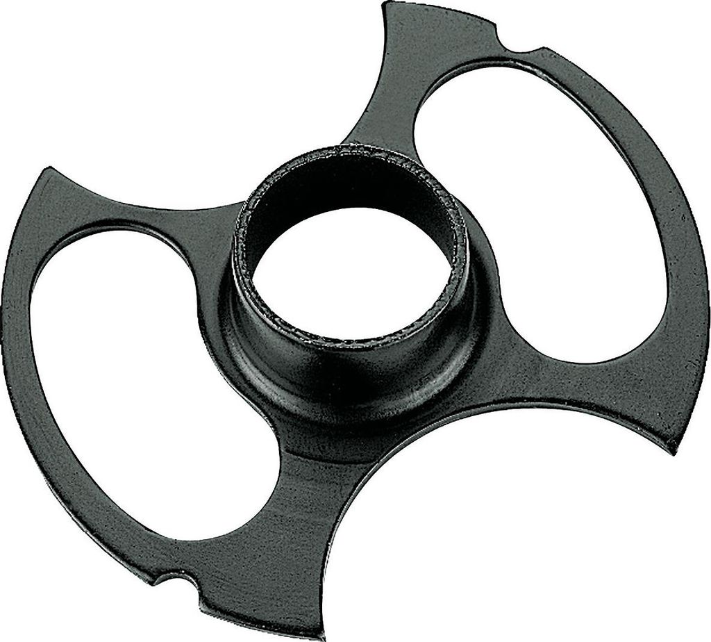 A black metal guide sleeve with three curved arms, centered on a white background.