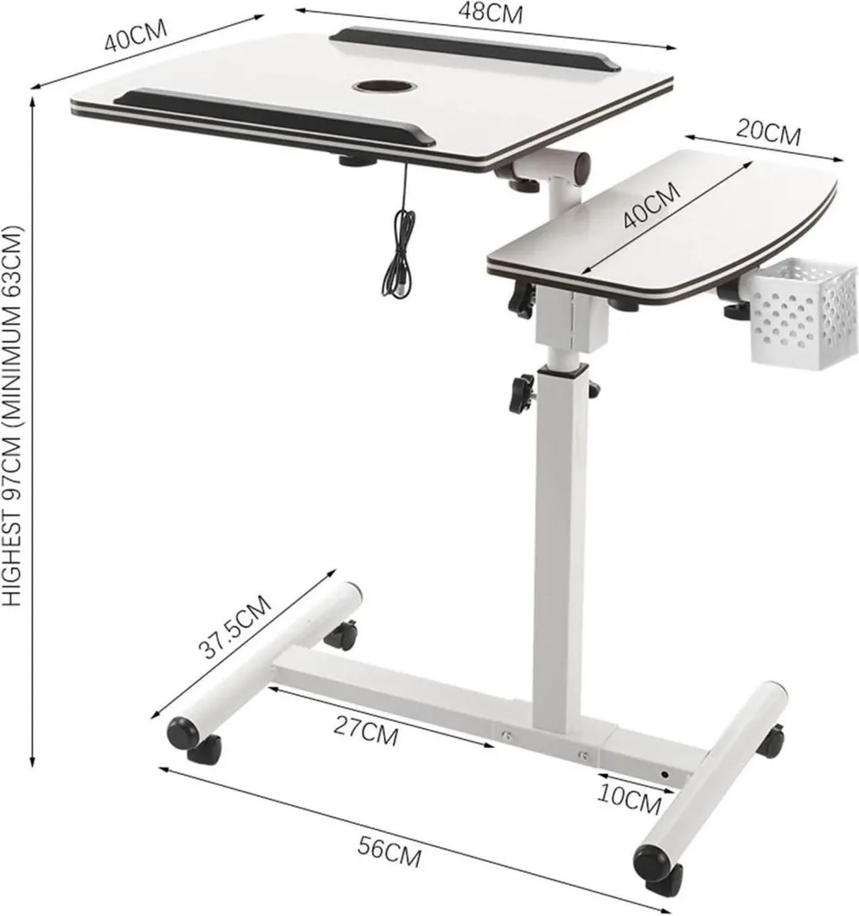 Table ordinateur portable à roulettes réglable avec support de souris - 3