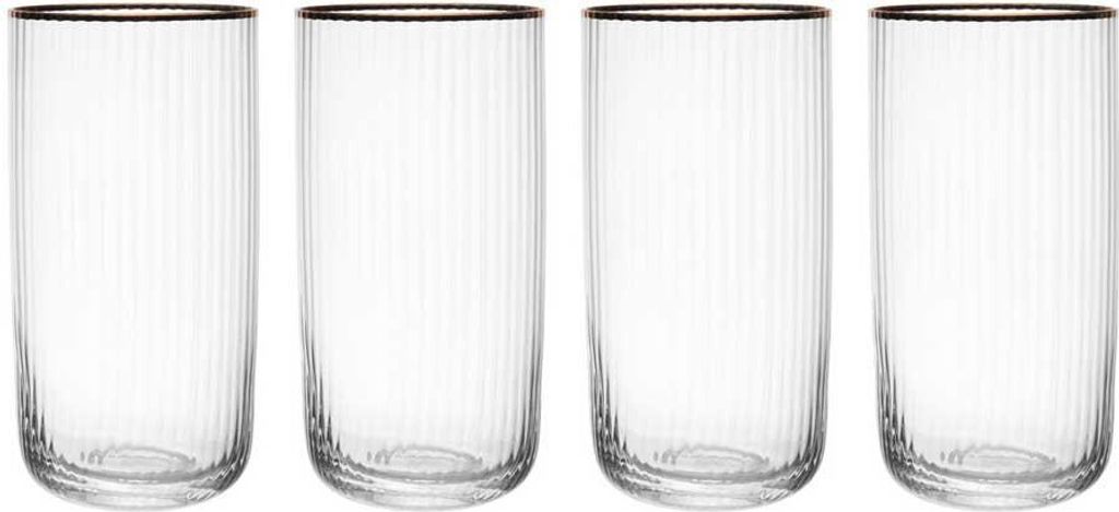 Mikasa Sorrento Tall Gläser de Kristall mit Goldrand und breiter Form, 375 ml, Set de 4 klare, bleifreie, edle Becher, elegantes Design für Feier...