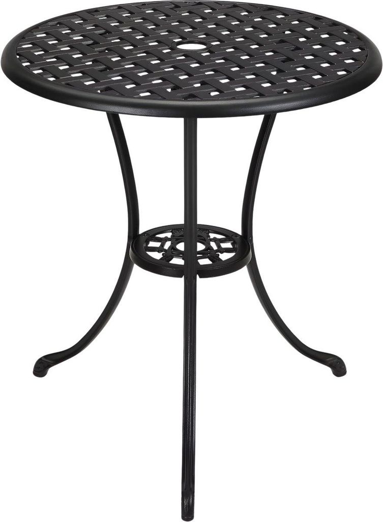 Bistro Gartentisch 60 cm – runder Aluminium Tisch für Garten & Balkon – mit Schirmloch – Outdoor Terrassentisch – Schwarz