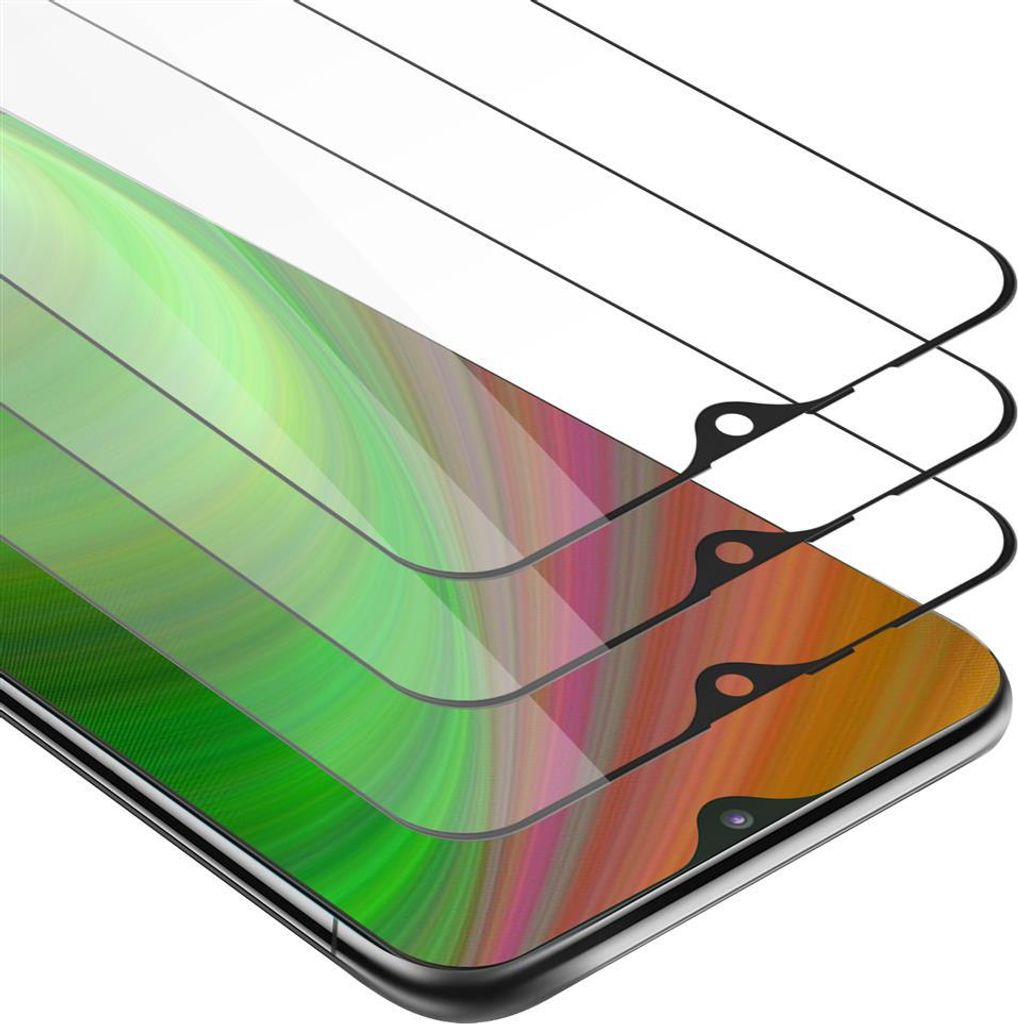 Cadorabo 3x Vollbild Panzer Folie für Samsung Galaxy M20 Schutzfolie in Schwarz Tempered Display-Schutzglas