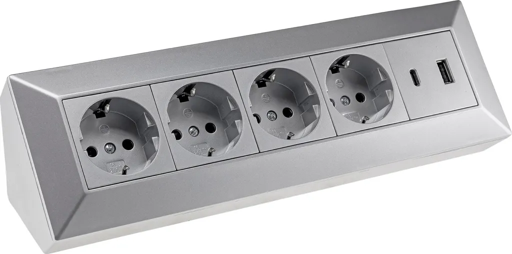 Ajoutez 4 prises sans percer : bloc saillie argenté USB A+C 3,1A