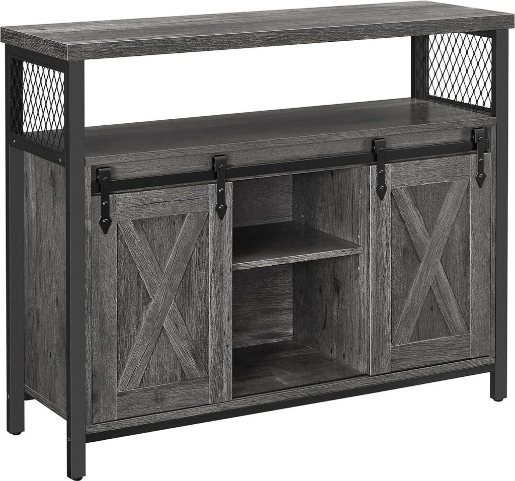 VASAGLE Sideboard, Küchenschrank, Stauraumschrank, mit 2 Schiebetüren, 33 x 100 x 80 cm, verstellbare Einlegeböden, Landhausstil, für Wohnzimmer