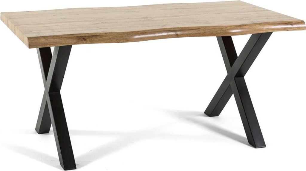 Rechteckiger Tisch 160×90 cm mit Holzoptik-Tischplatte und Metallbeinen im X-Design – modernes, robustes und elegantes Design für Küche, Esszi...