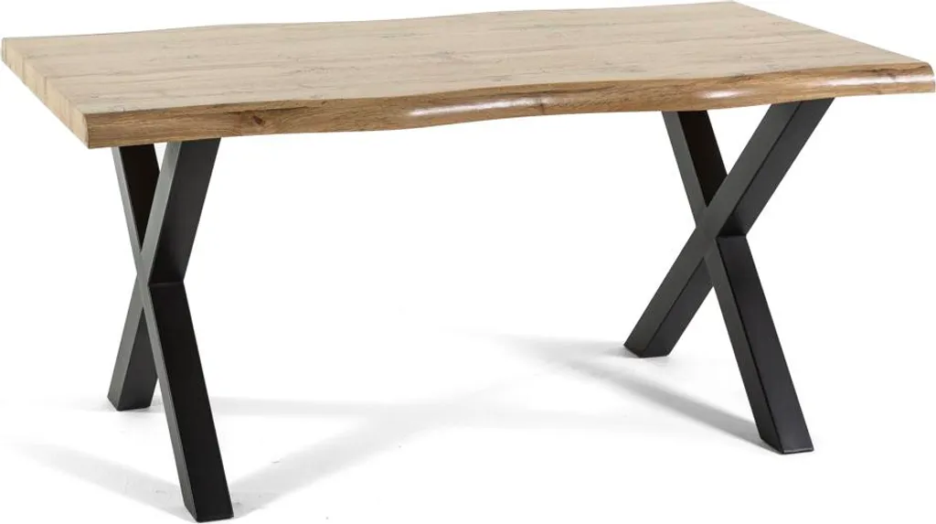 Table rectangulaire ALEX 160x90 cm plateau bois et pieds en X métal noir