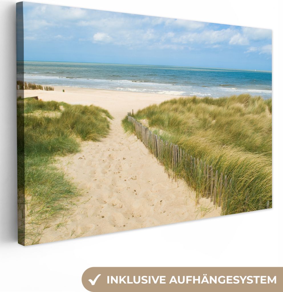 OneMillionCanvasses - Leinwandbilder - 140x90 cm, Strand - Meer - Düne - Belgien, Wandbilder Kunstdruck Wanddekoration