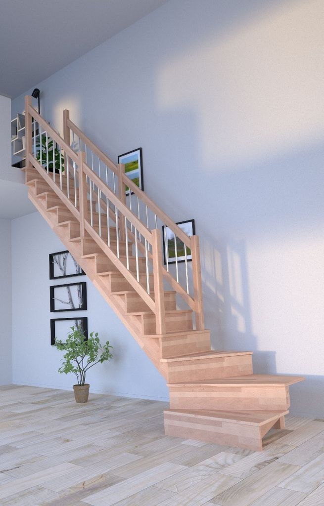 Holztreppe Lindos (Buche) in 1/4 gewendelter Ausführung links-100 cm-Holz-Edelstahl Geländer-beidseitig-mit Setzstufen