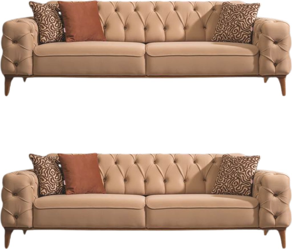 Villa Möbel Sofa Set Roma Farbe: Hellbraun Stellvariante:3+3 mit Relax-/Bettfunktion durch umklappbare Rückenlehne