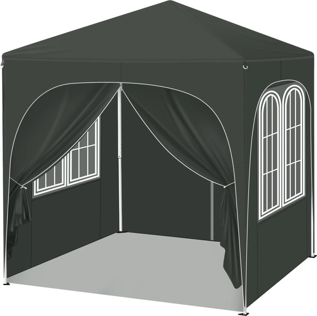 Gartenpavillon - Pop-up Faltpavillon 2 x 2 m - UV-Schutz - Seitenwände - Höhenverstellbar - Wasserdicht - Grau