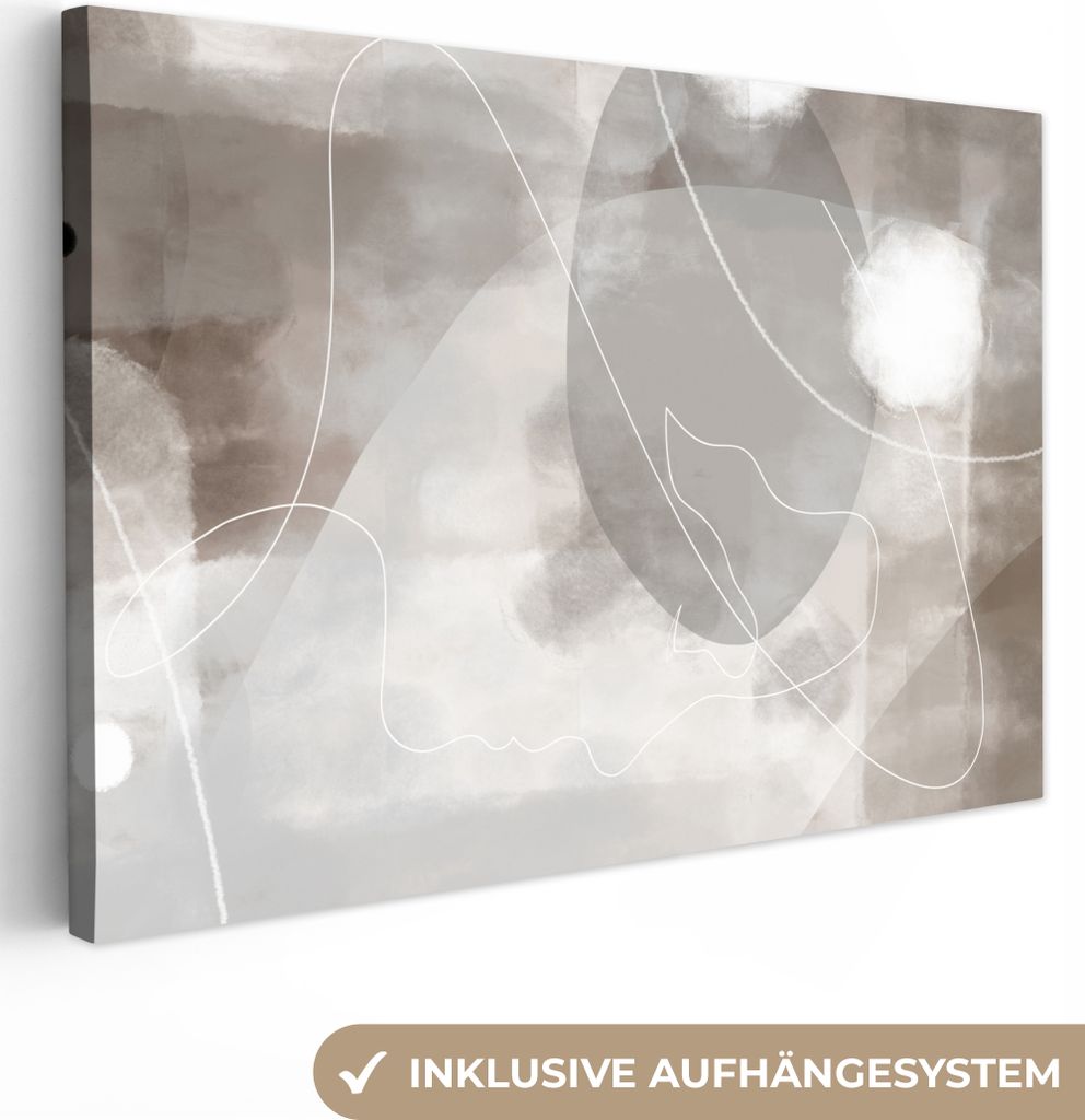 MuchoWow - Leinwandbilder - Farbe - Grau - Strichzeichnung - Abstrakt, Wandbild, Wanddeko Bilder Wohnzimmer, 90x60 cm