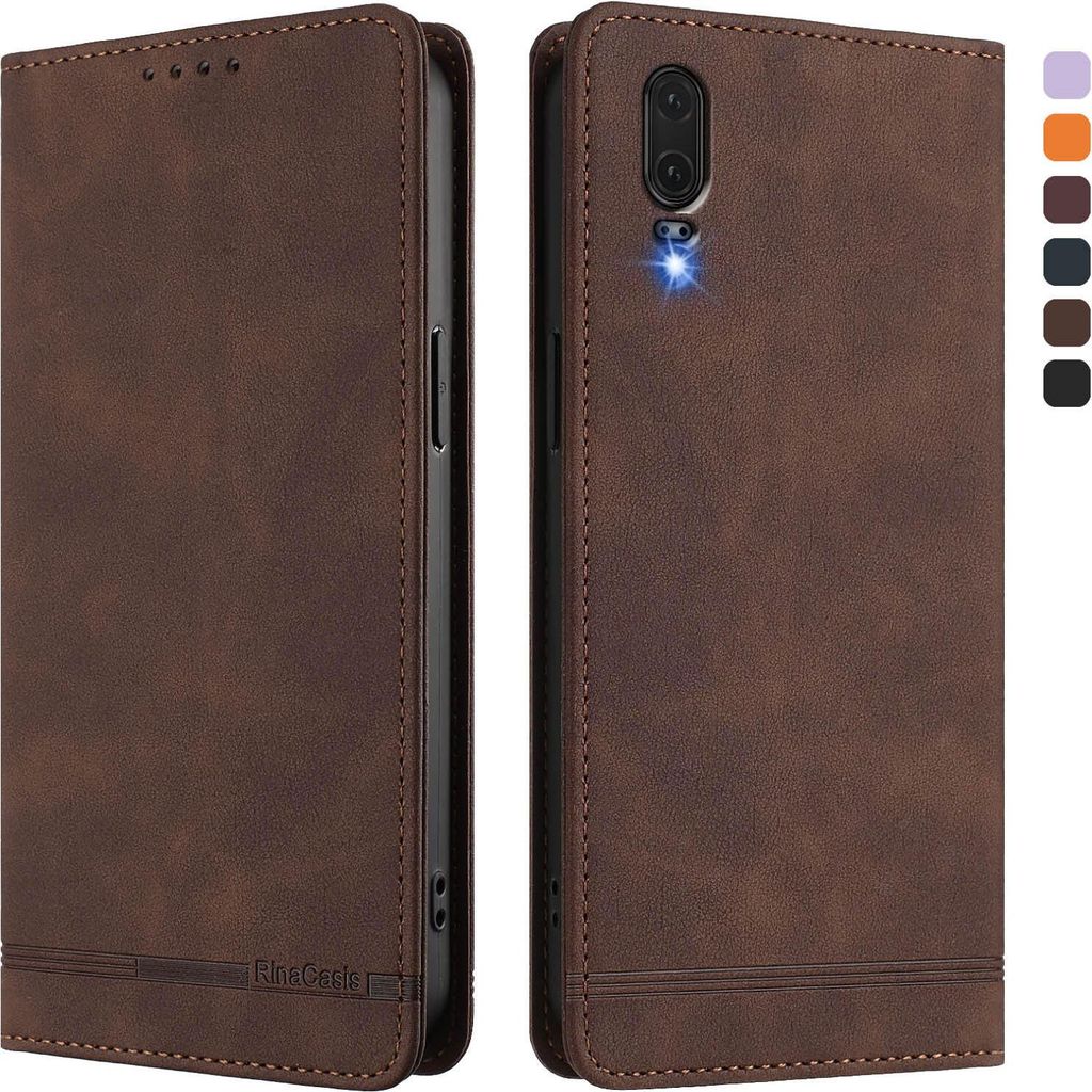 Hülle für Huawei P20, Retro Kunstleder Ständer Klapphülle mit Kartenfächer und Magnetische Braun