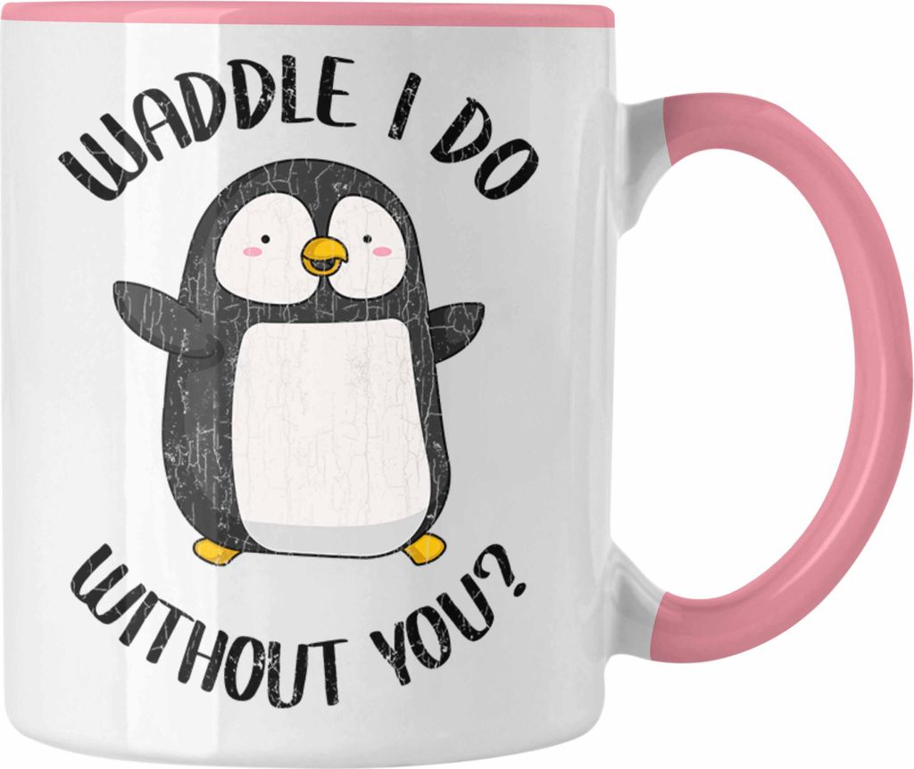 Trendation - Valentinstag Tasse Geschenk für Ihn Sie Lustig Pinguin Grafik Geschenkidee Becher Freund Freundin Liebe Paare Wortspiel (Rosa)