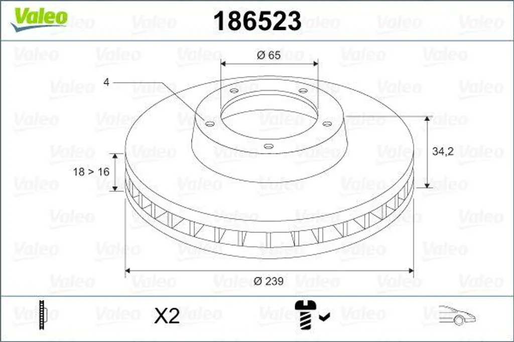 Disque de frein sans vibrations Valeo 186523 pour Polo 6N et Arosa