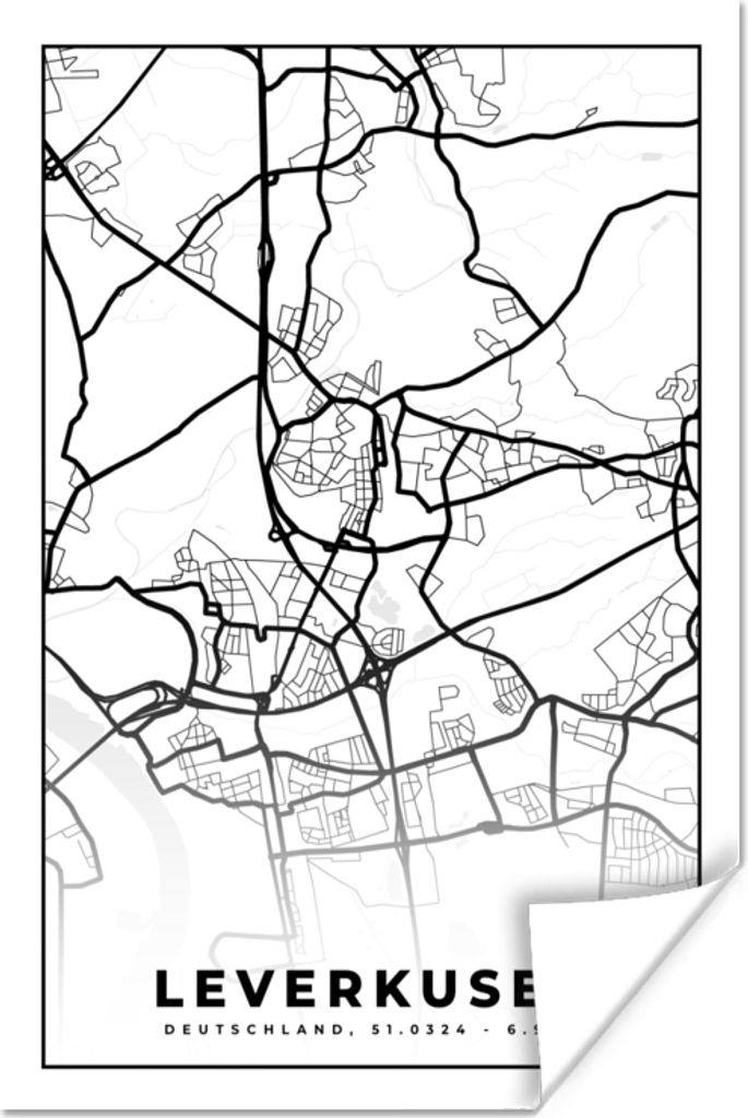 MuchoWow Poster Karte - Leverkusen - Karte - Stadtplan 120x180 cm - Kunstposter