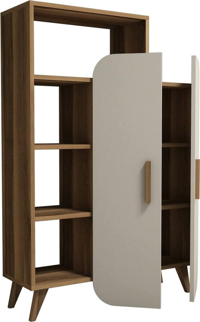 Bücherregal Enceladus, Büroregal, Mobiler Buchhalter, Bücherbrett, 90x32 h132 cm, Walnuss und Creme