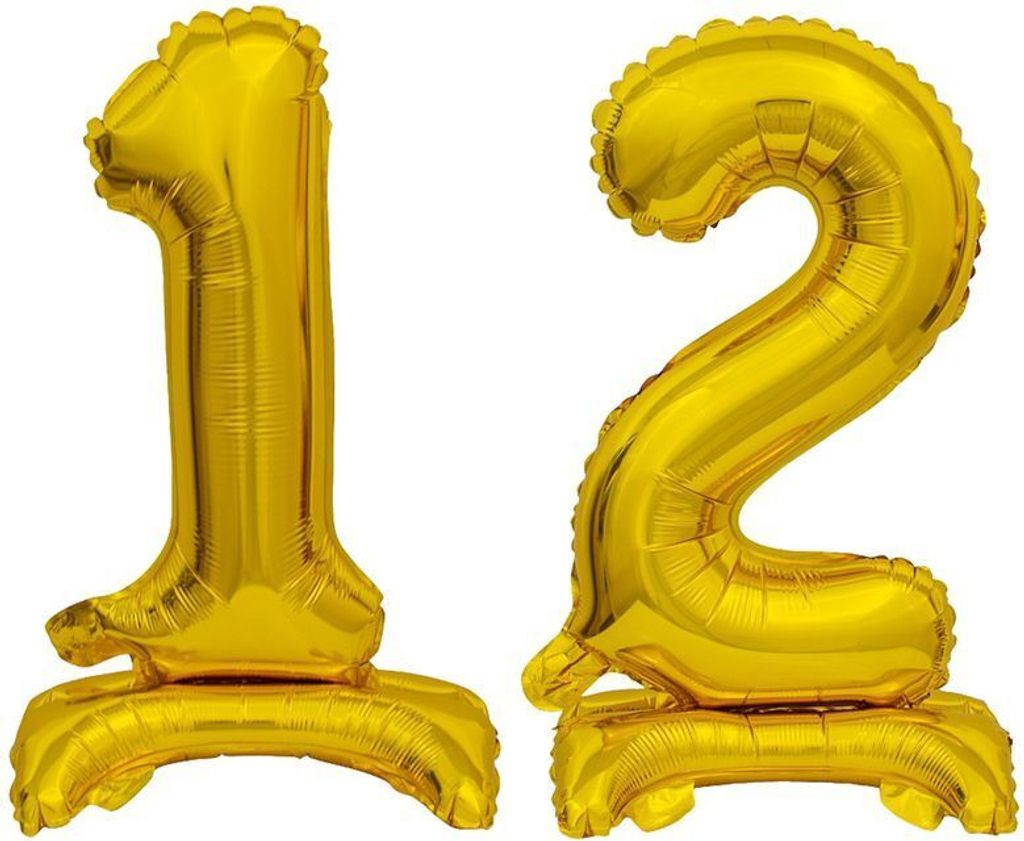 Stehender Folienballon Zahl 12 gold 38 cm 12. Geburtstag