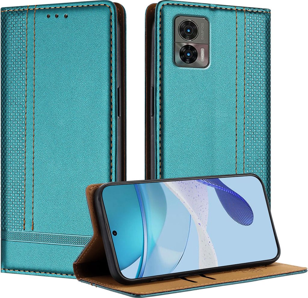 Handyhülle für Motorola Edge 30 Neo Leder Flip Klappbare Schutzhülle mit Standfunktion Grün