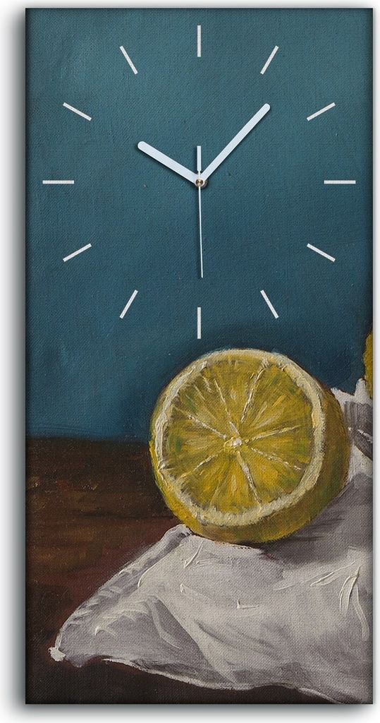 Wandbild Leinwand Bilder Wanduhr Quarz 30x60 Gemälde Früchte Zitronen Kunst - weiße Hände