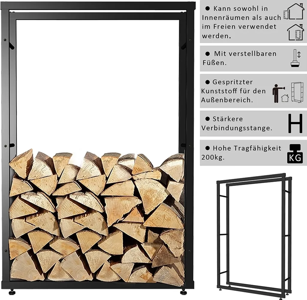Panier à bois large 150x80cm structure en bois robuste pour cheminée
