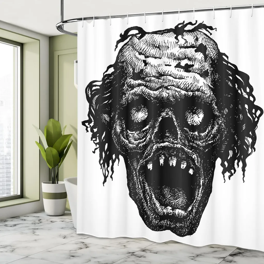 Tenda Doccia Gotica Halloween 180x180 Cm – Stampa Cartoon Occhi E Piante