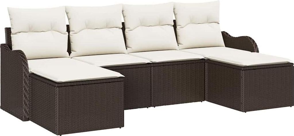 vidaXL Garten-Sofa-Set mit Kissen 6 pcs Braun und Weiß Poly Rattan