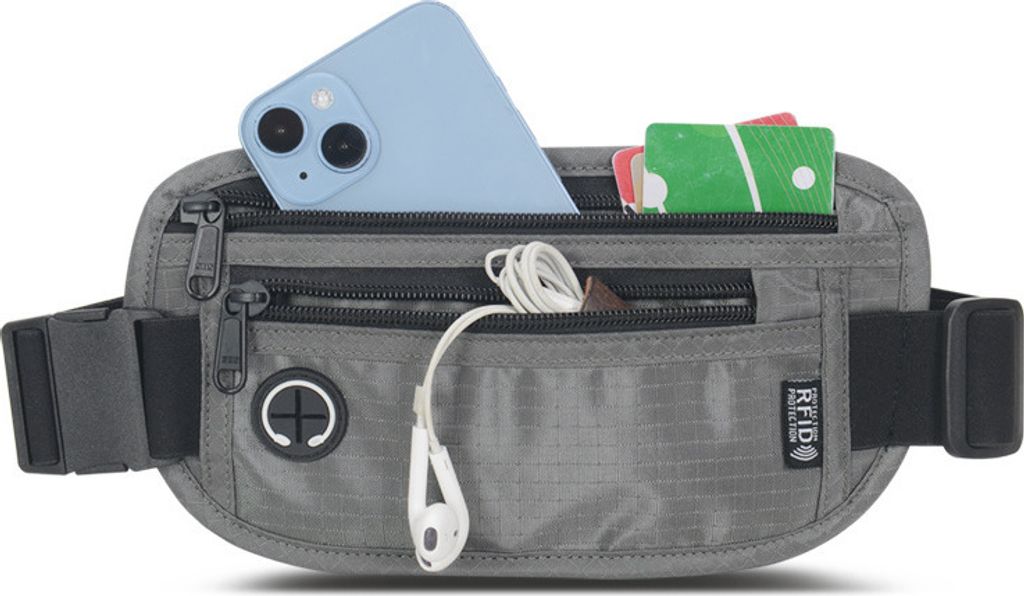 INF Gürteltasche mit RFID-Blockierung – Diebstahl verhindern Grau